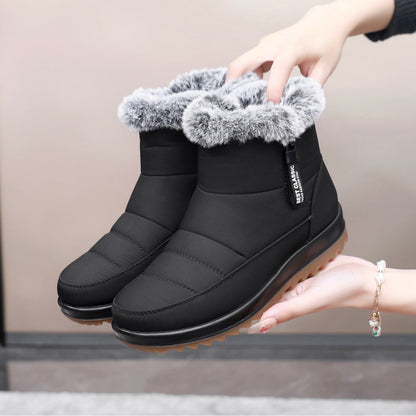 Winter Snow Boot With Side Zipper Fashion Warm Plush Ankle Boots Women's Fleece Short Shoes BAZONA