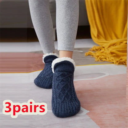 Winter Woolen Socks Women Thicken Warm Home Bedroom Socks Slippers Men Non-slip Foot Warmer Snow Socks Calcetines Mujer - bazona.com