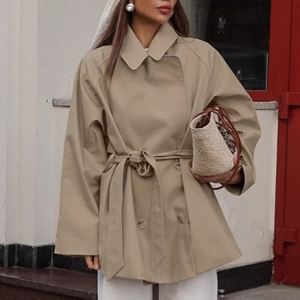 Trench Coat Women's Long Khaki Workwear Lace-up Long Sleeve Coat BAZONA