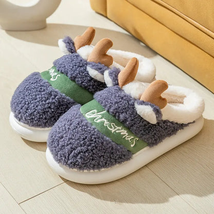 Christmas Shoes Winter Home Slippers Elk Soft Cozy Bedroom Slipper Slip On House Shoes - bazona.com