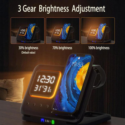15W Wireless Chargers Stand 5 In1 LED Digital Alarm Clock Fast Charging Dock Station BAZONA