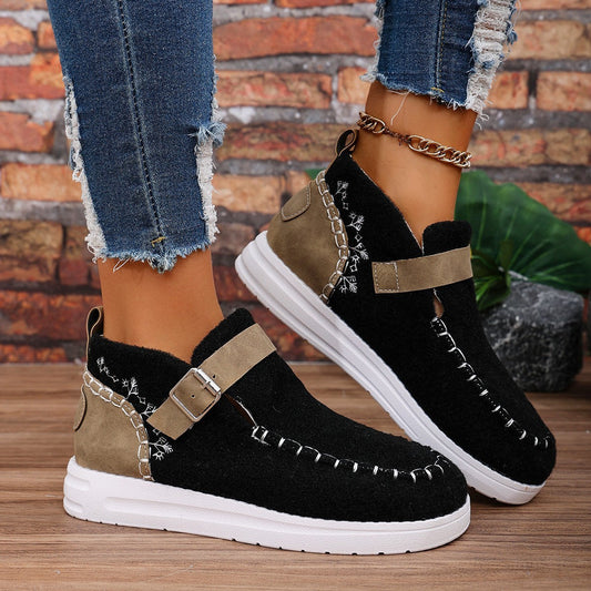 Thick Burr Warm Flat Bottom Cotton Shoes BAZONA