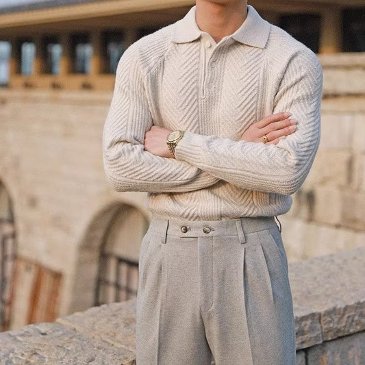 Men's Lapel Knitted Sweater Winter Pullover Long-sleeved Top Clothes BAZONA