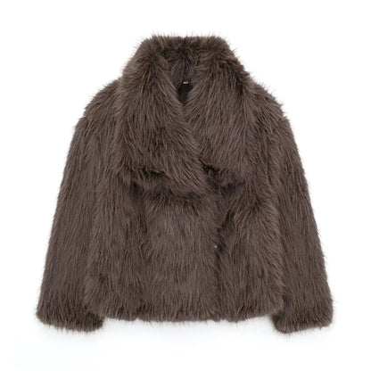 Winter Plush Coat Fashion Thicken Lapel Outwear Casual Long Sleeve Tops Womens Clothing - bazona.com
