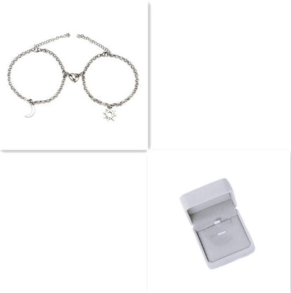2Pcs Sun Moon Charm Magnet Attraction Stainless Steel Bracelets For Couples Men Women Jewelry Wholesale Valentine's Day Gifts - bazona.com