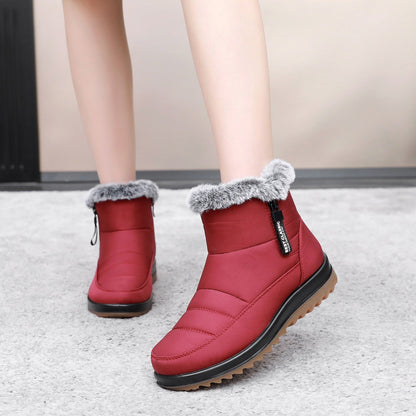 Winter Snow Boot With Side Zipper Fashion Warm Plush Ankle Boots Women's Fleece Short Shoes BAZONA