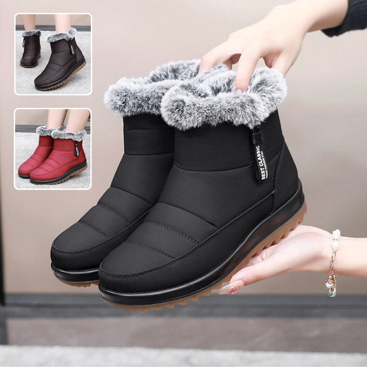 Winter Snow Boot With Side Zipper Fashion Warm Plush Ankle Boots Women's Fleece Short Shoes BAZONA