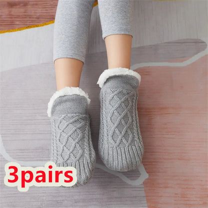 Winter Woolen Socks Women Thicken Warm Home Bedroom Socks Slippers Men Non-slip Foot Warmer Snow Socks Calcetines Mujer - bazona.com