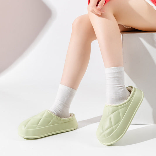 Winter Plush Slippers Women's Indoor Outdoor Fashion Rhombus Design Warm Plush Shoes House Confinement Shoes BAZONA