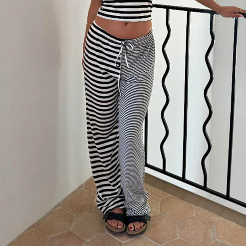 Striped Rags Stitching Wide-leg Pants Women BAZONA