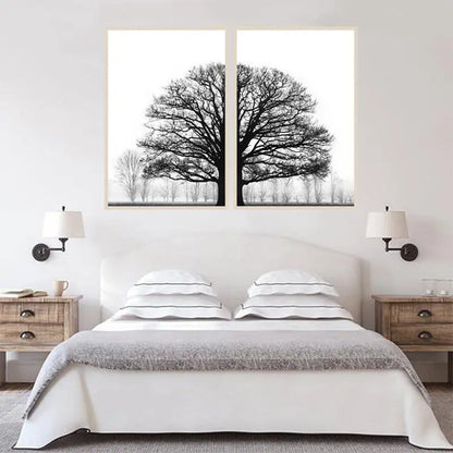 Black And White Winter Trees Modern Sofa Background Wall Decorative Painting - bazona.com