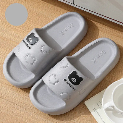 Cute Cartoon Bear Slippers For Women Summer Indoor Thick-soled Non-slip Floor Bathroom Home Slippers Men House Shoes - bazona.com