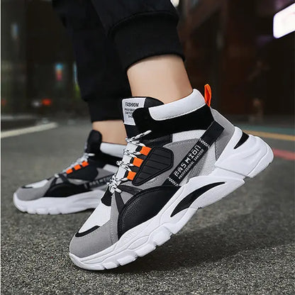 Men's Lace-up Color-matching Sneakers Fashion High-top Height-increasing Casual Shoes - bazona.com