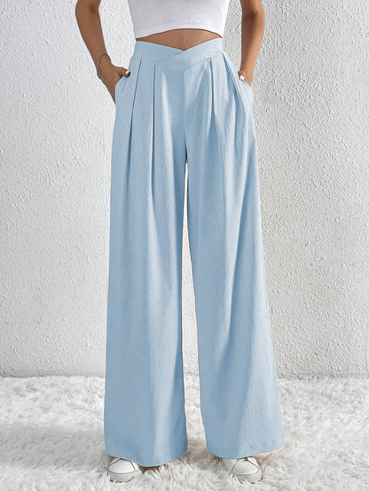 Summer New Solid Color Pleated Casual Wide-leg Pants Loose Casual Women's Commuting Versatile Style Comfortable TrousersS BAZONA