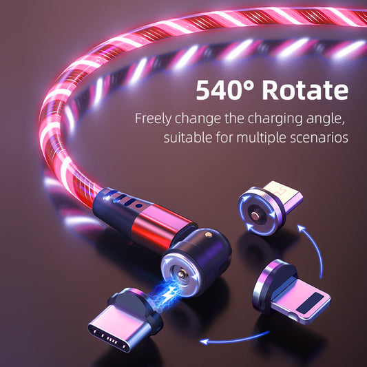 540 Rotate Luminous Magnetic Cable 3A Fast Charging Mobile Phone Charge Cable For LED Micro USB Type C For I Phone Cable BAZONA