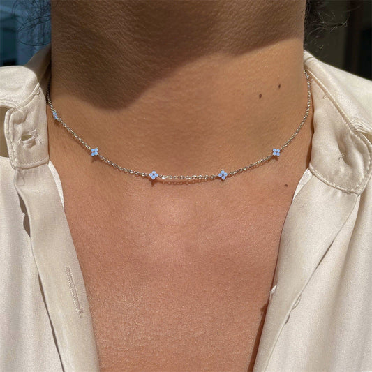 Ins Style Fashion Blue Flower Necklace Vacation Beach Travel Spring Summer Jewelry BAZONA