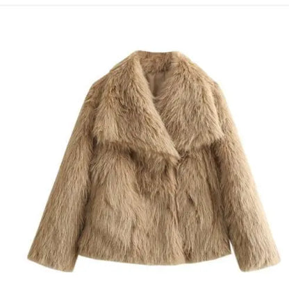 Winter Plush Coat Fashion Thicken Lapel Outwear Casual Long Sleeve Tops Womens Clothing - bazona.com