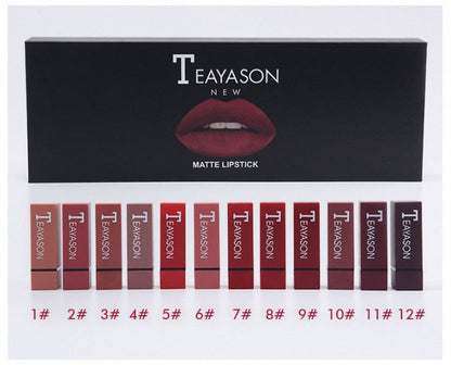 New set of 12-color square tube lipstick matte lipstick BAZONA