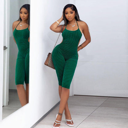 Women's Sleeveless Tie Halter Sports Fitness Jumpsuit BAZONA