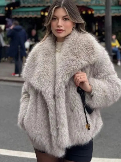 Winter Plush Coat Fashion Thicken Lapel Outwear Casual Long Sleeve Tops Womens Clothing - bazona.com