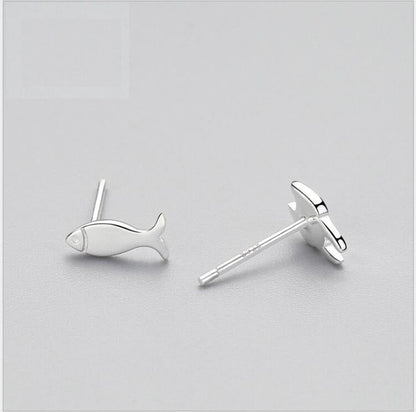 Fashion Asymmetry 925 Sterling Silver Stud Earrings Animal Fish Cat Stud Earrings for Women Personality Jewelry Gifts BAZONA