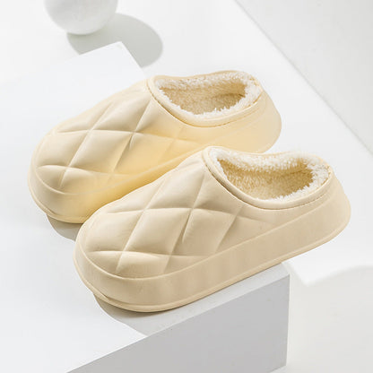 Winter Plush Slippers Women's Indoor Outdoor Fashion Rhombus Design Warm Plush Shoes House Confinement Shoes BAZONA