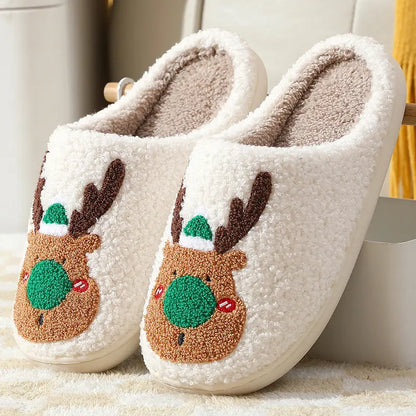 Christmas Shoes Winter Home Slippers Elk Soft Cozy Bedroom Slipper Slip On House Shoes - bazona.com