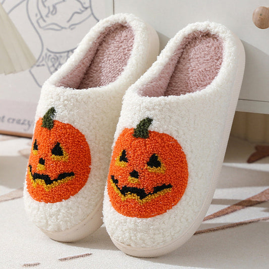 Halloween Pumpkin Cartoon Slippers Warm Winter Slippers Men And Women Couples Indoor House Shoes BAZONA