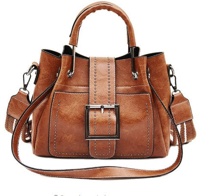 Double Leather Bucket Bag Handbag BAZONA