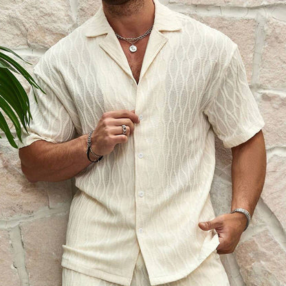Men Tracksuits Summer Fashion Solid Loose Casual Two Pieces Lapel Button Shirt Shorts Beach Holiday All-match Outfits Male BAZONA
