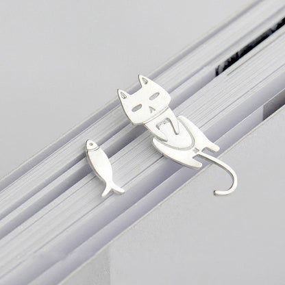 Fashion Asymmetry 925 Sterling Silver Stud Earrings Animal Fish Cat Stud Earrings for Women Personality Jewelry Gifts BAZONA