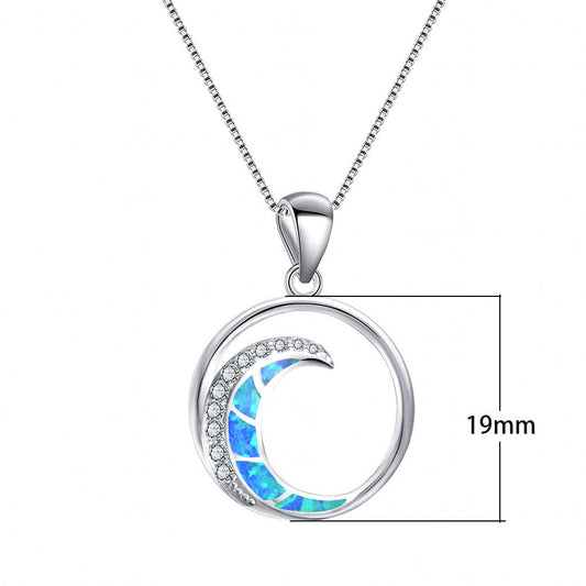 Pendant, White Gold, White Diamonds, Moon-Shaped Glossy Circle Jewellery BAZONA