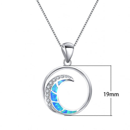Pendant, White Gold, White Diamonds, Moon-Shaped Glossy Circle Jewellery BAZONA