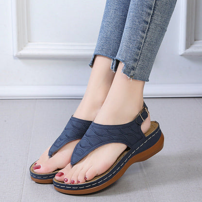 Casual Sandals Women's Wedge Heel Solid Color Flip Flop Sandals BAZONA