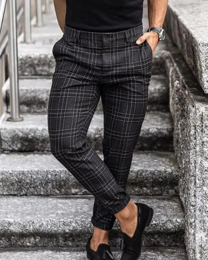 Plaid Print Pants Men's Casual Trousers Loose And Thin - bazona.com