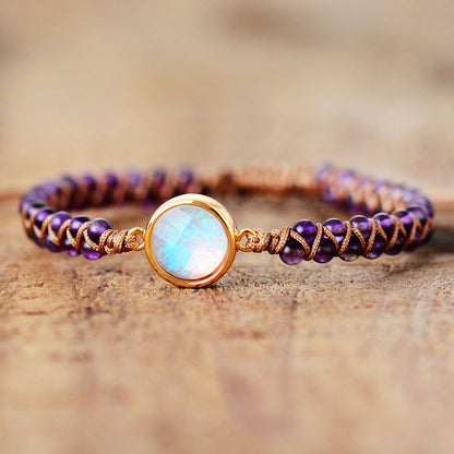 Stone Wrap Bracelets Femme Amethysts Opal String Braided Yoga Friendship Bracelet Bangle Bohemian Jewellery BAZONA