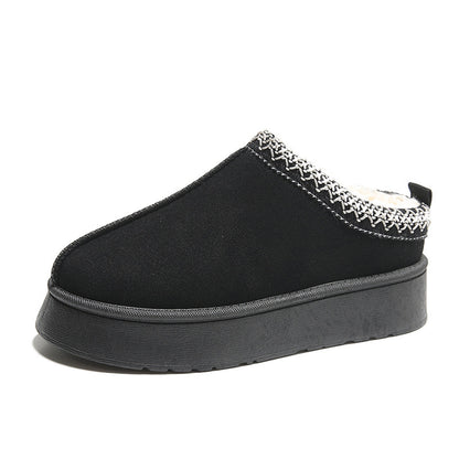 Baotou Plush Half Slippers Home Snow Boots Women's Fleece Warm Thick Bottom Cotton Shoes Ankle Flats - bazona.com