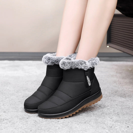 Winter Snow Boot With Side Zipper Fashion Warm Plush Ankle Boots Women's Fleece Short Shoes BAZONA