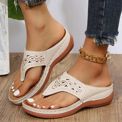 Clip Toe Wedge Sandals Women Summer Flip Flops Slippers Beach Shoes - bazona.com