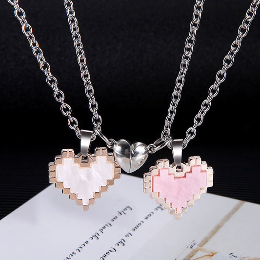 2pcs Magnetic Heart-shaped Mosaic Necklace Fashion Personality Couple Love Necklace For Valentine's Day BAZONA