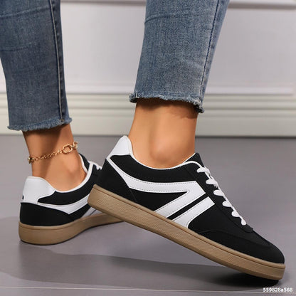 Lace-up Round Toe Flats Shoes Fashion Sports Slip On Casual Shoes For Women BAZONA