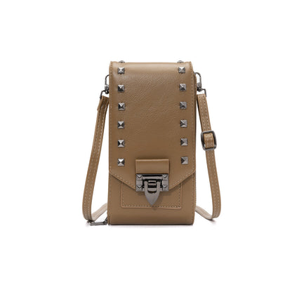 Rivet Design Shoulder Bags Mobile Phone Handbag Solid Color Crossbody Bags Women BAZONA