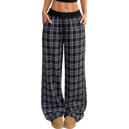 Retro Plaid Loose Casual Pants Fashion Sports Straight Pants BAZONA