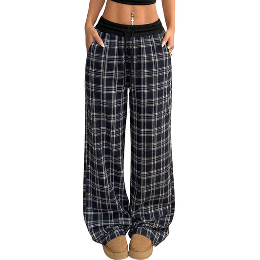 Retro Plaid Loose Casual Pants Fashion Sports Straight Pants BAZONA