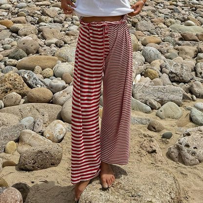 Striped Rags Stitching Wide-leg Pants Women BAZONA