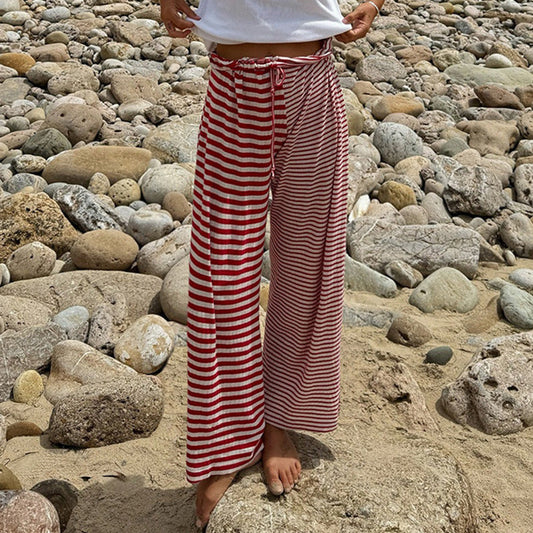 Striped Rags Stitching Wide-leg Pants Women BAZONA