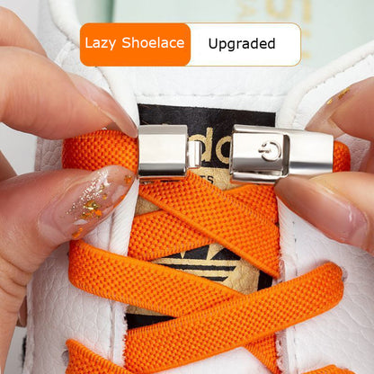 Elastic Press Lock Shoelaces – No-Tie, Wide Flat Laces for Kids & Adults BAZONA