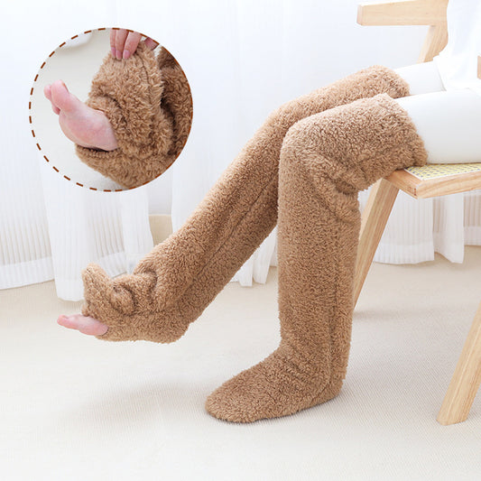 Over Knee High Fuzzy Long Socks Winter Warm Cold Leg Knee Joint Cold-proof Stockings Home Floor Sleeping Socks - bazona.com