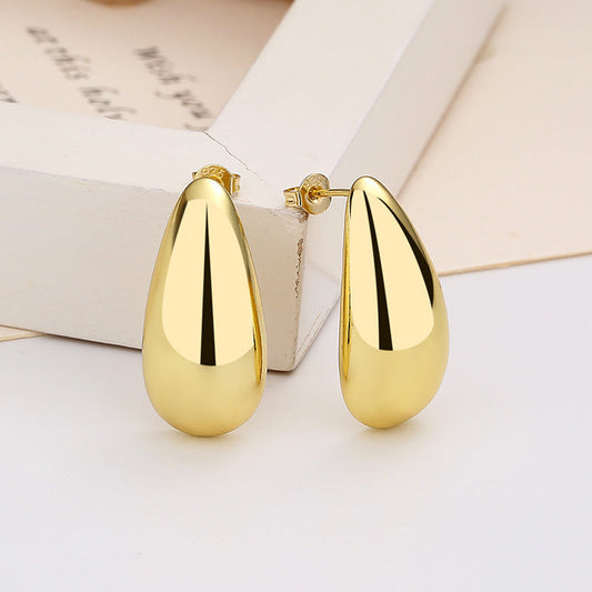 Fashion Jewelry Water Drop Glossy 16k Real Gold Plating Simple And Elegant Earrings BAZONA