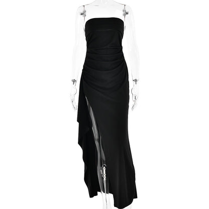 Strapless Split Long Dress Summer Fashion Pleated Bridesmaid Dress For Womens Party Wedding Clothing BAZONA